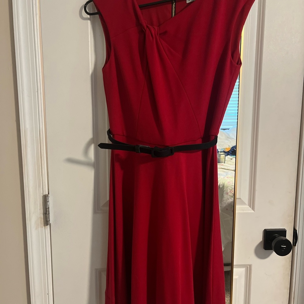 Eliza J Red Midi Dress with Black Belt